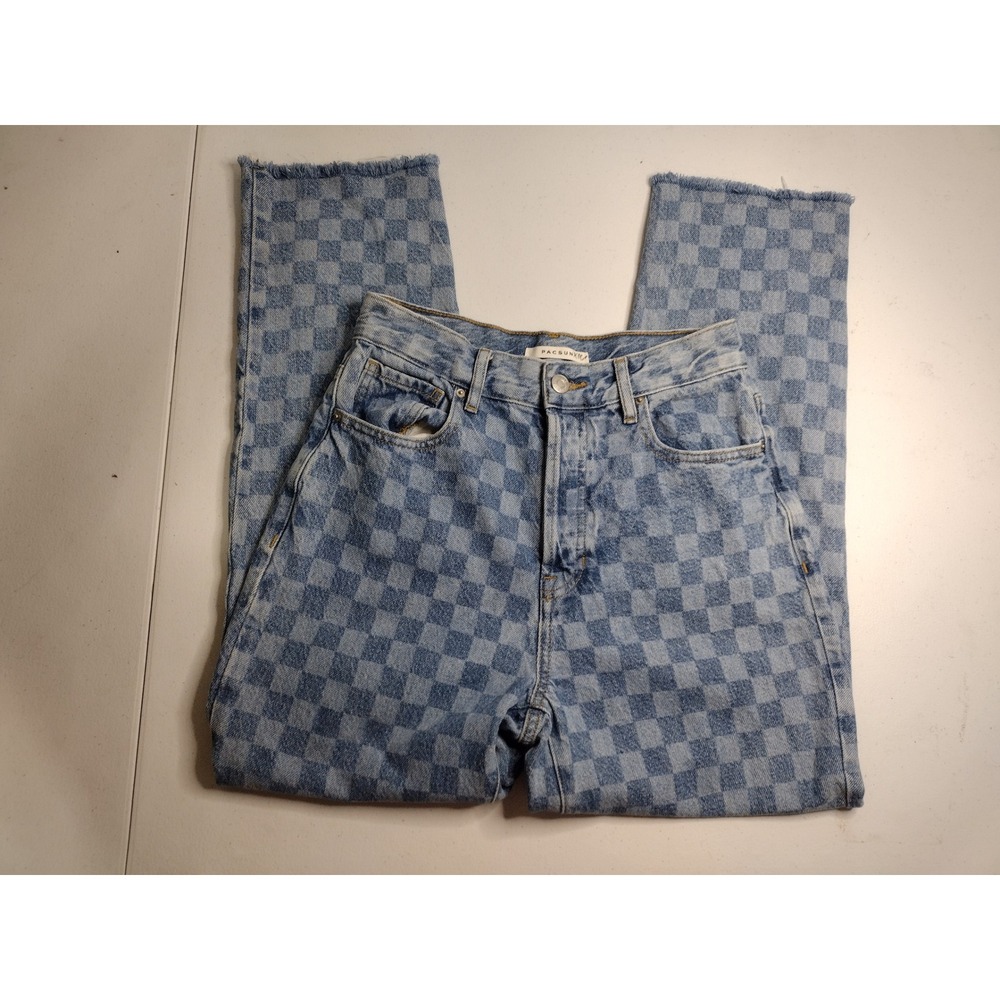 PacSun Light Blue Checkered Straight Leg Jeans